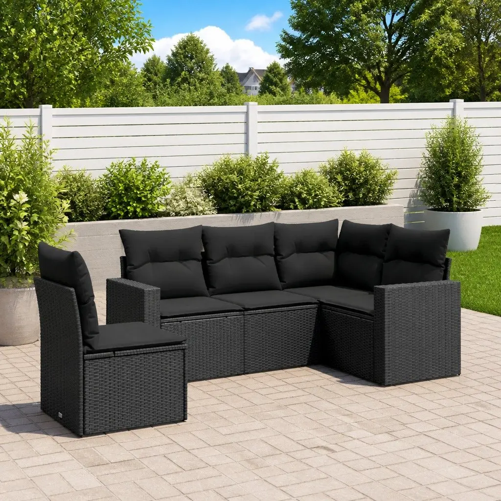 Garden Sofa Set PE Rattan 5 Piece Outdoor Furniture Sectional with Cushions Black