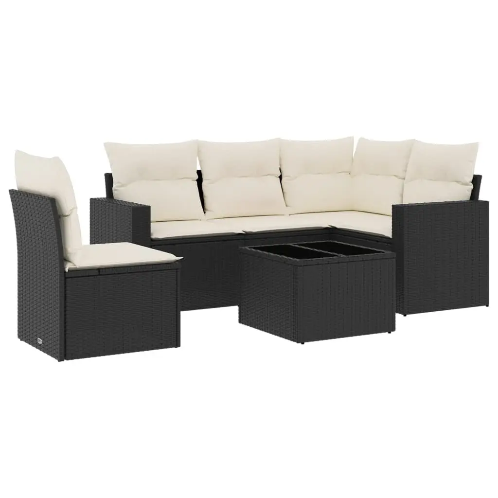 6 Piece Outdoor Garden Sofa Set PE Rattan Black with Cushions