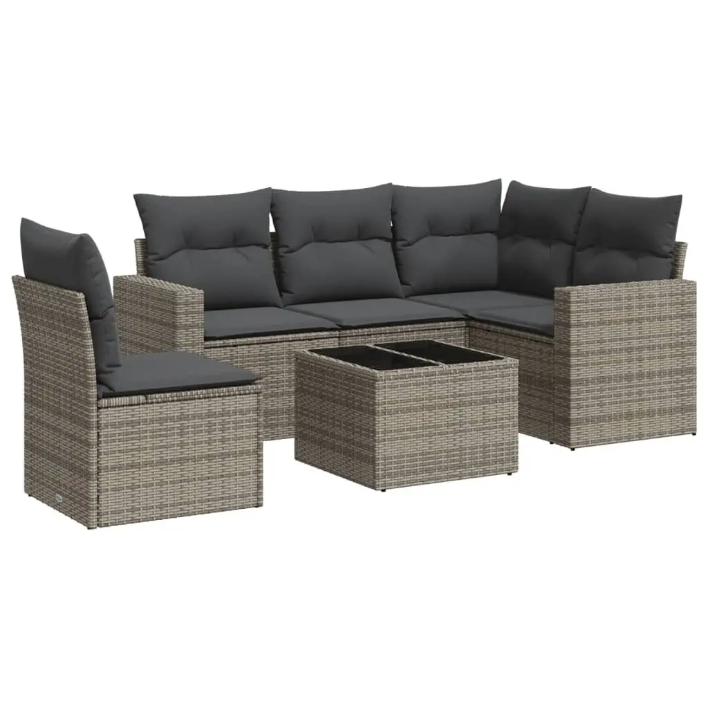 Garden Sofa Set PE Rattan 6 Piece Outdoor Furniture Grey Cushions Patio Lounge
