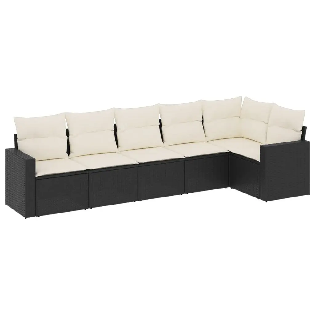 6 Piece Garden Sofa Set Outdoor Patio Furniture Black Poly Rattan with Cushions