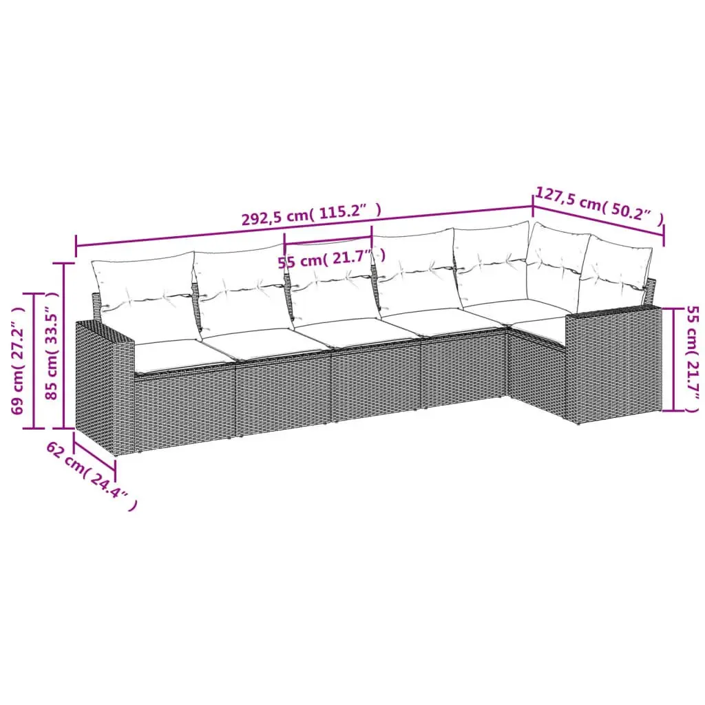 Garden Sofa Set PE Rattan Modular 6 Piece Outdoor Furniture Patio Lounge Beige Cushioned