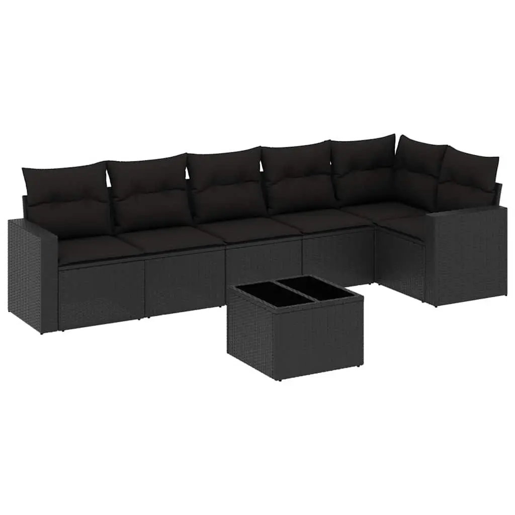 7 Piece Garden Sofa Set PE Rattan Outdoor Patio Furniture Black with Cushions