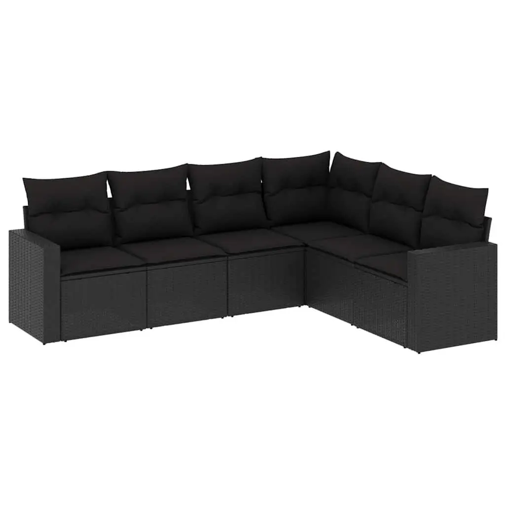 6 Piece Garden Sofa Set PE Rattan Modular Outdoor Furniture Black with Cushions
