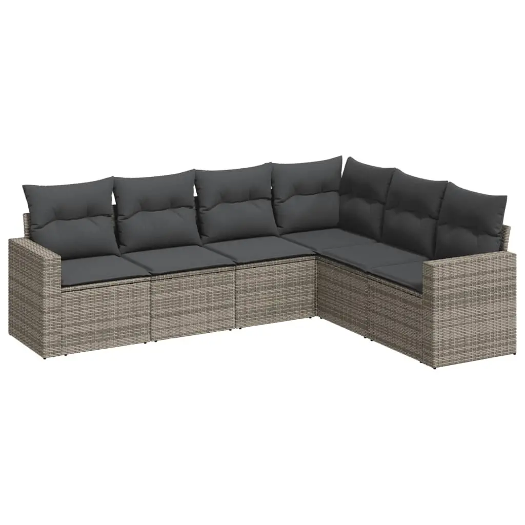 6 Piece Outdoor Seating Set Grey PE Rattan Patio Furniture with Thick Cushions