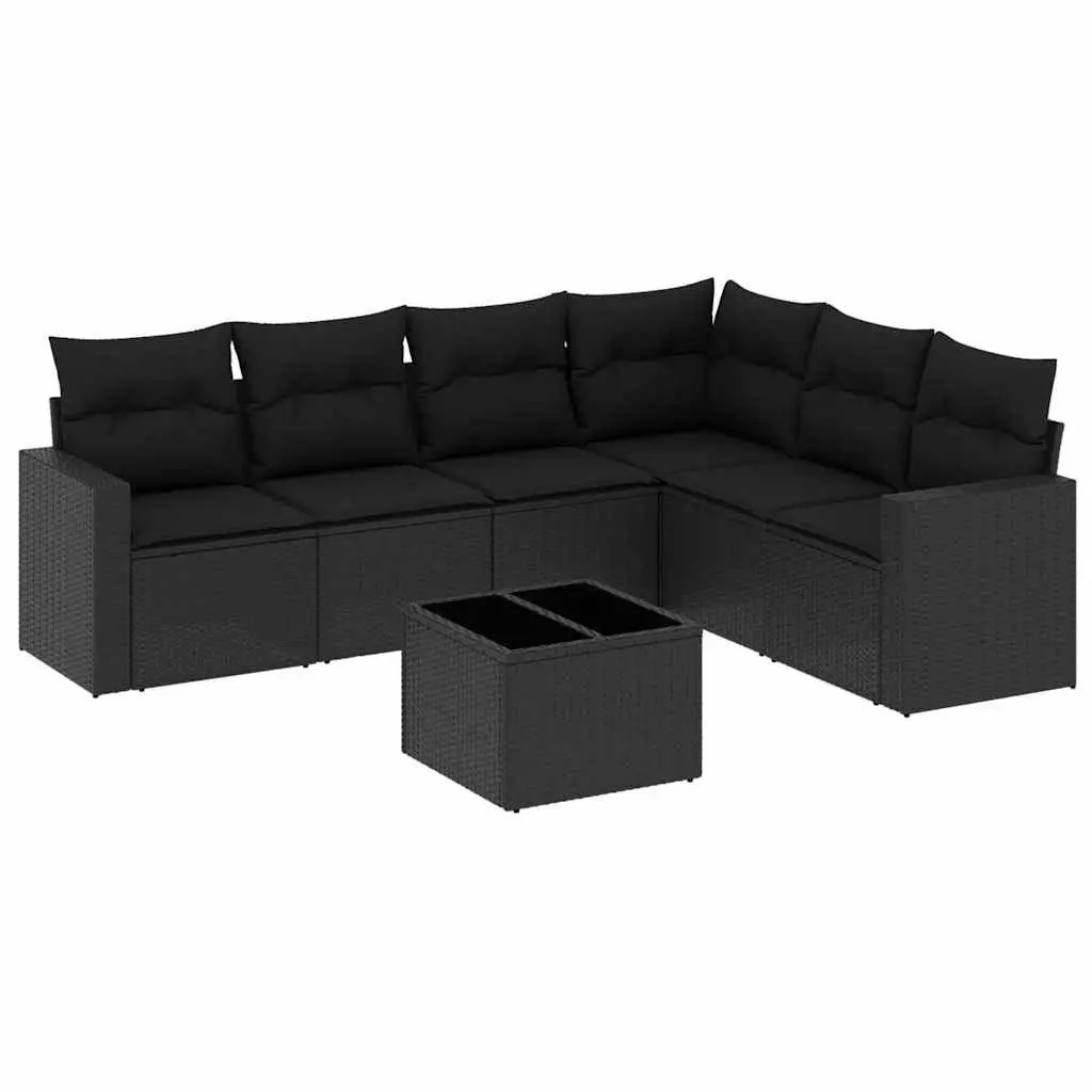 7 Piece Outdoor Garden Sofa Set PE Rattan Black with Cushions