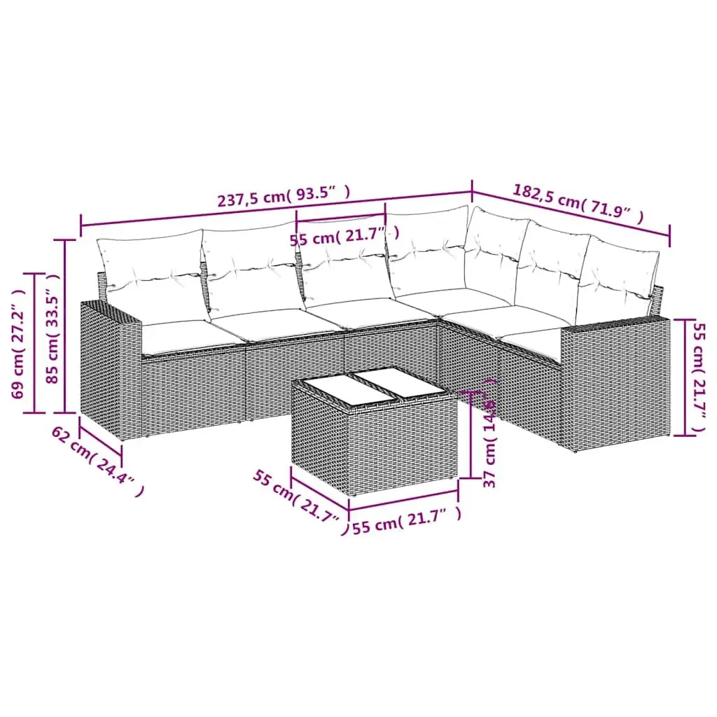7 Piece Outdoor Garden Sofa Set PE Rattan Black with Cushions