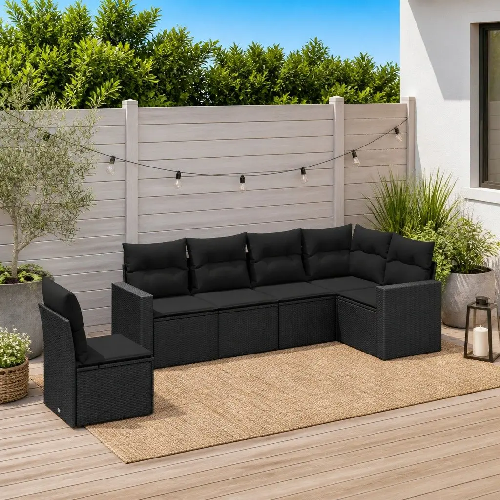 Garden Sofa Set PE Rattan 6 Piece Modular Outdoor Furniture Black