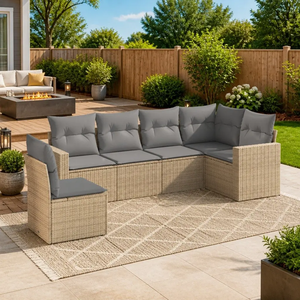 Outdoor Garden Sofa Set Modular PE Rattan 6 Piece Beige