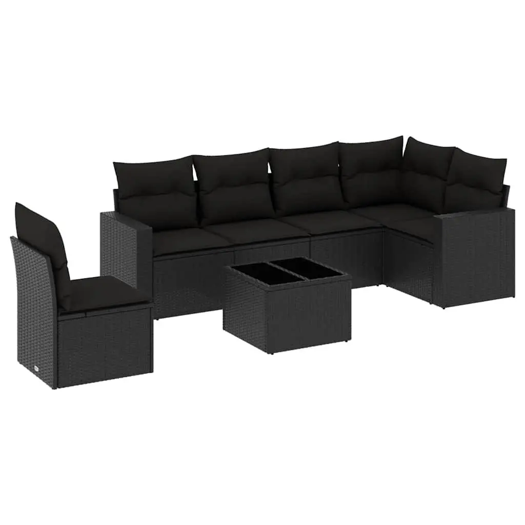 7 Piece Garden Sofa Set PE Rattan Modular Outdoor Furniture with Cushions Black