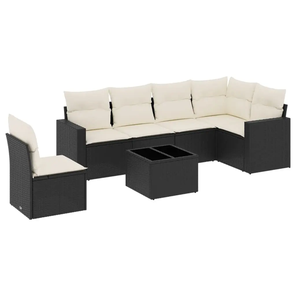 7 Piece Outdoor Garden Sofa Set with Cushions Black Poly Rattan Furniture Patio