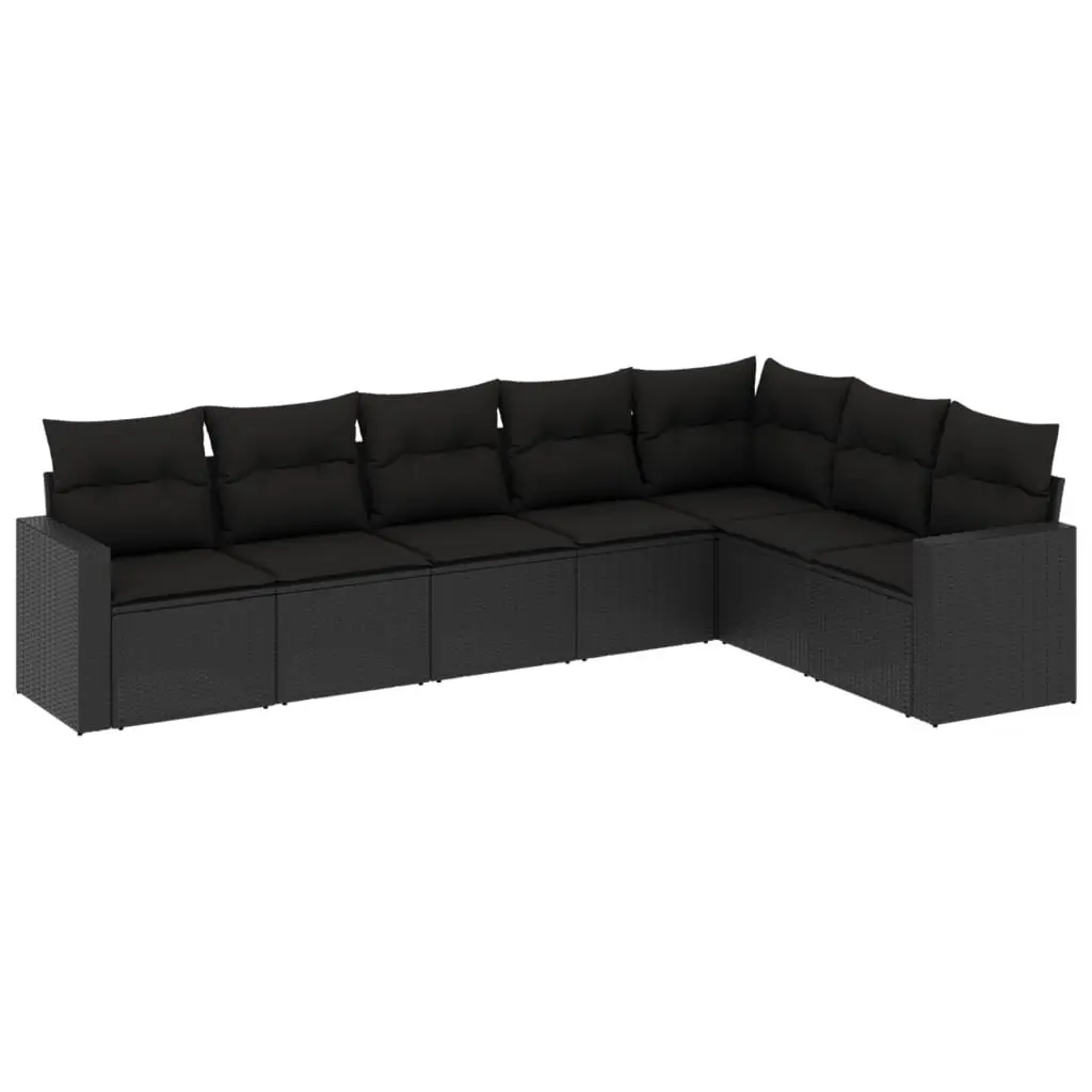 7 Piece Modular Outdoor Sofa Set Black PE Rattan with Cushions Garden Furniture
