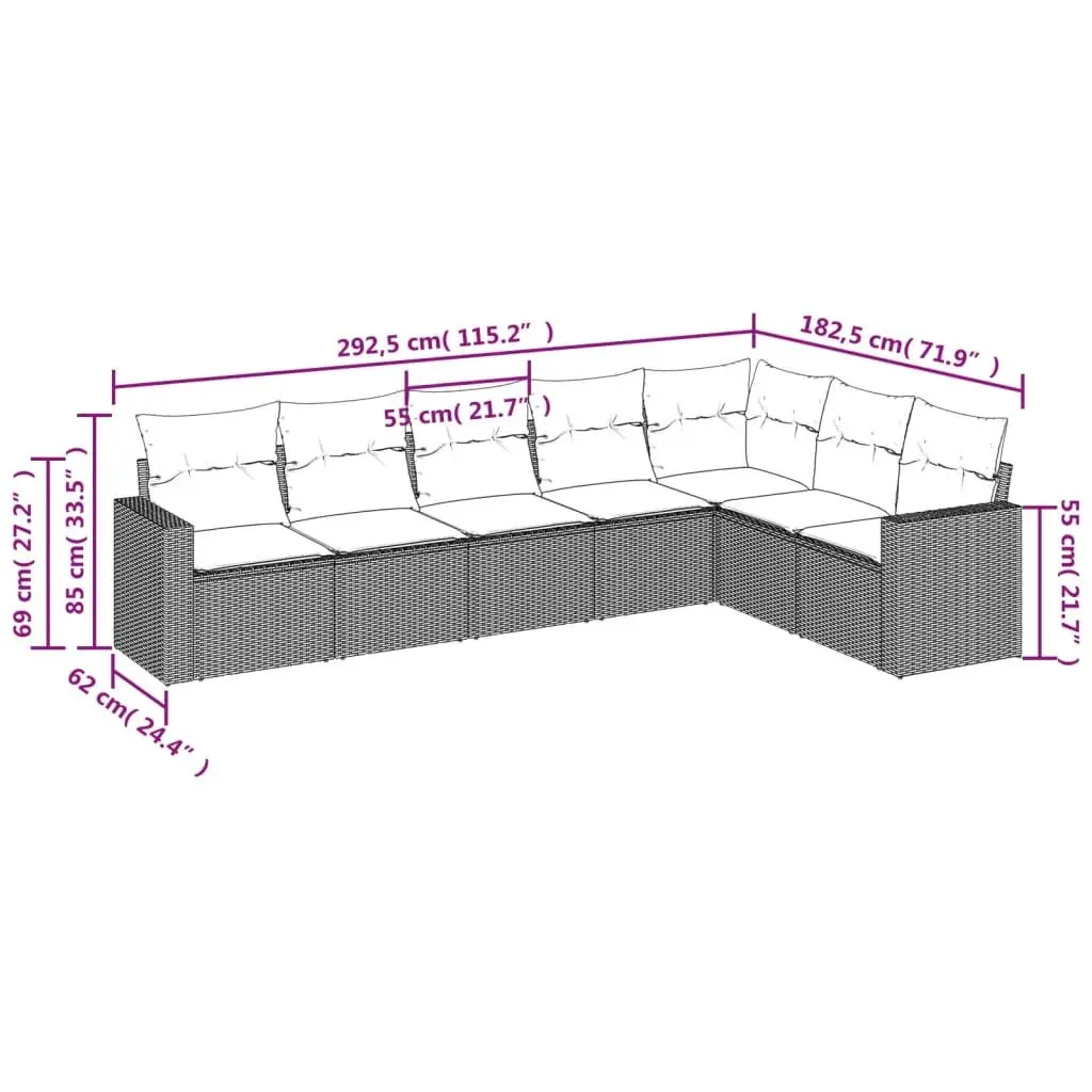 7 Piece Modular Outdoor Sofa Set Black PE Rattan with Cushions Garden Furniture