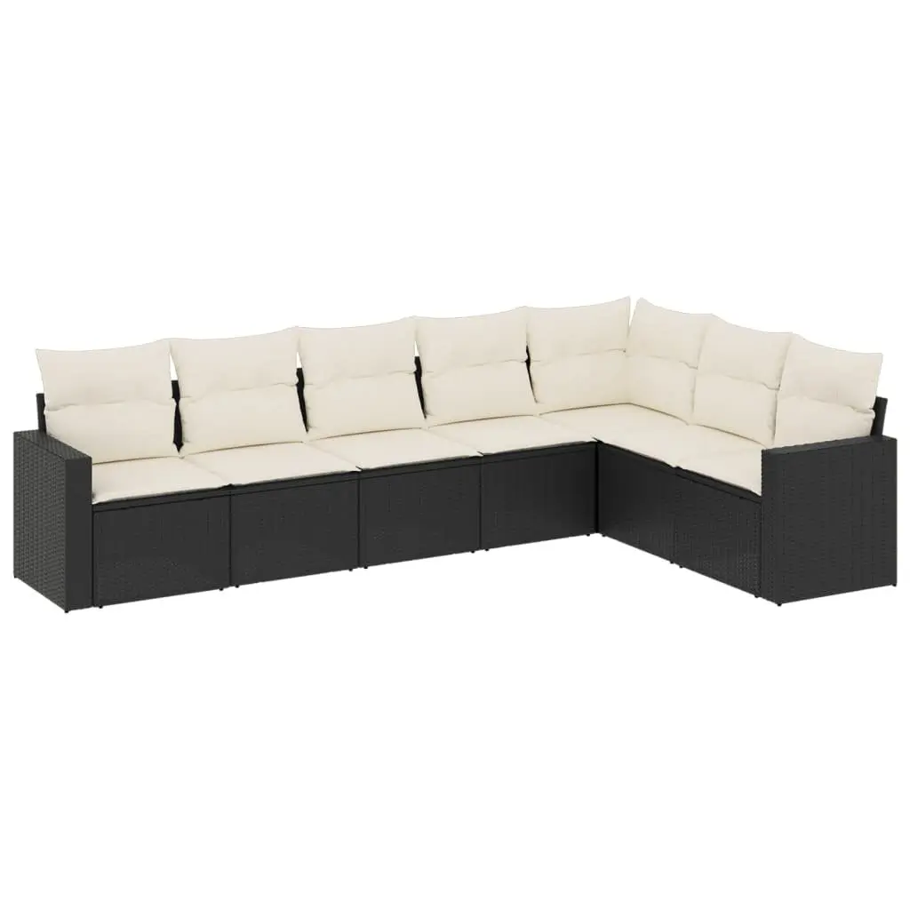 7 Piece Modular Black Outdoor Sofa Set Poly Rattan Patio Furniture