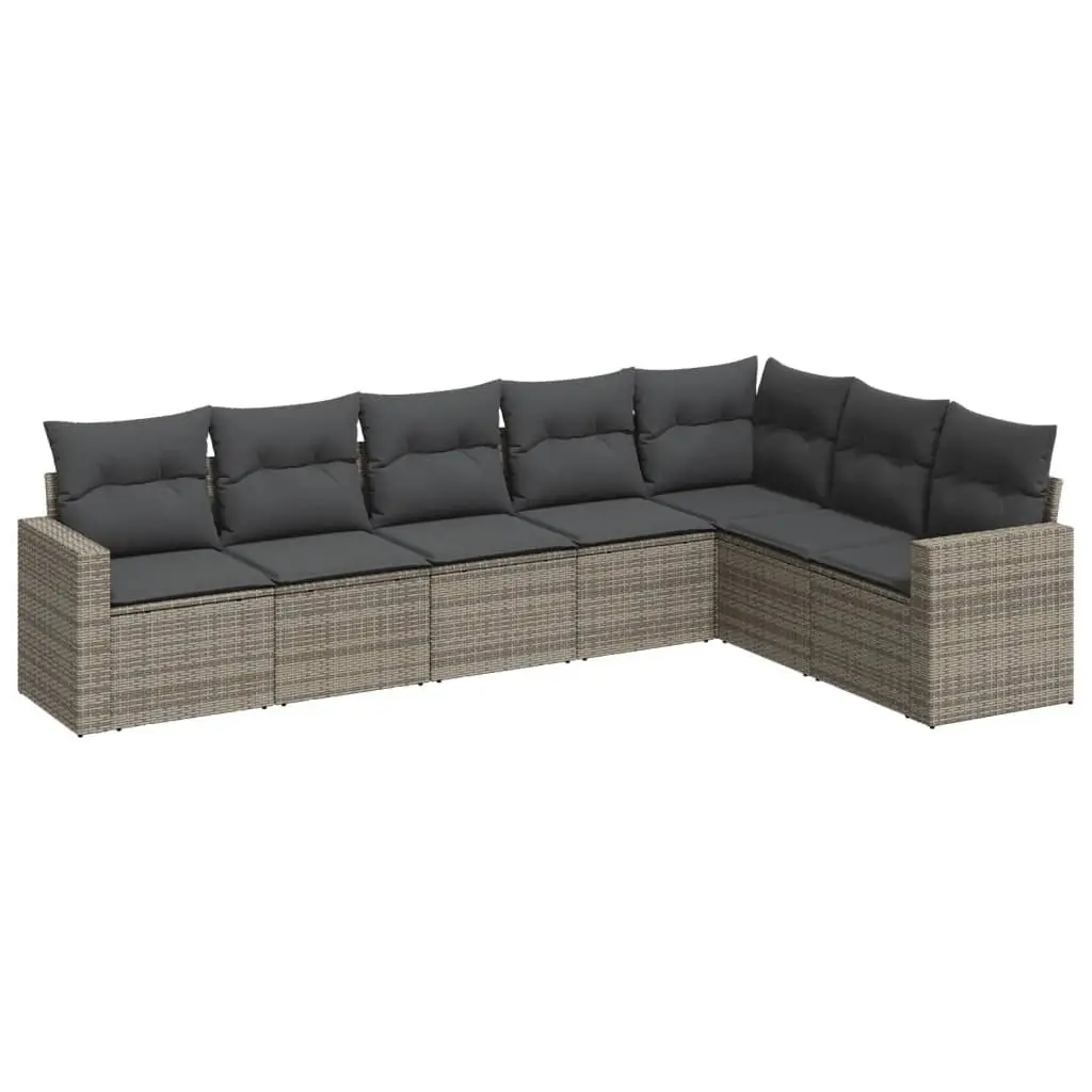 7 Piece Garden Sofa Set Outdoor Furniture Grey Poly Rattan with Cushions Patio
