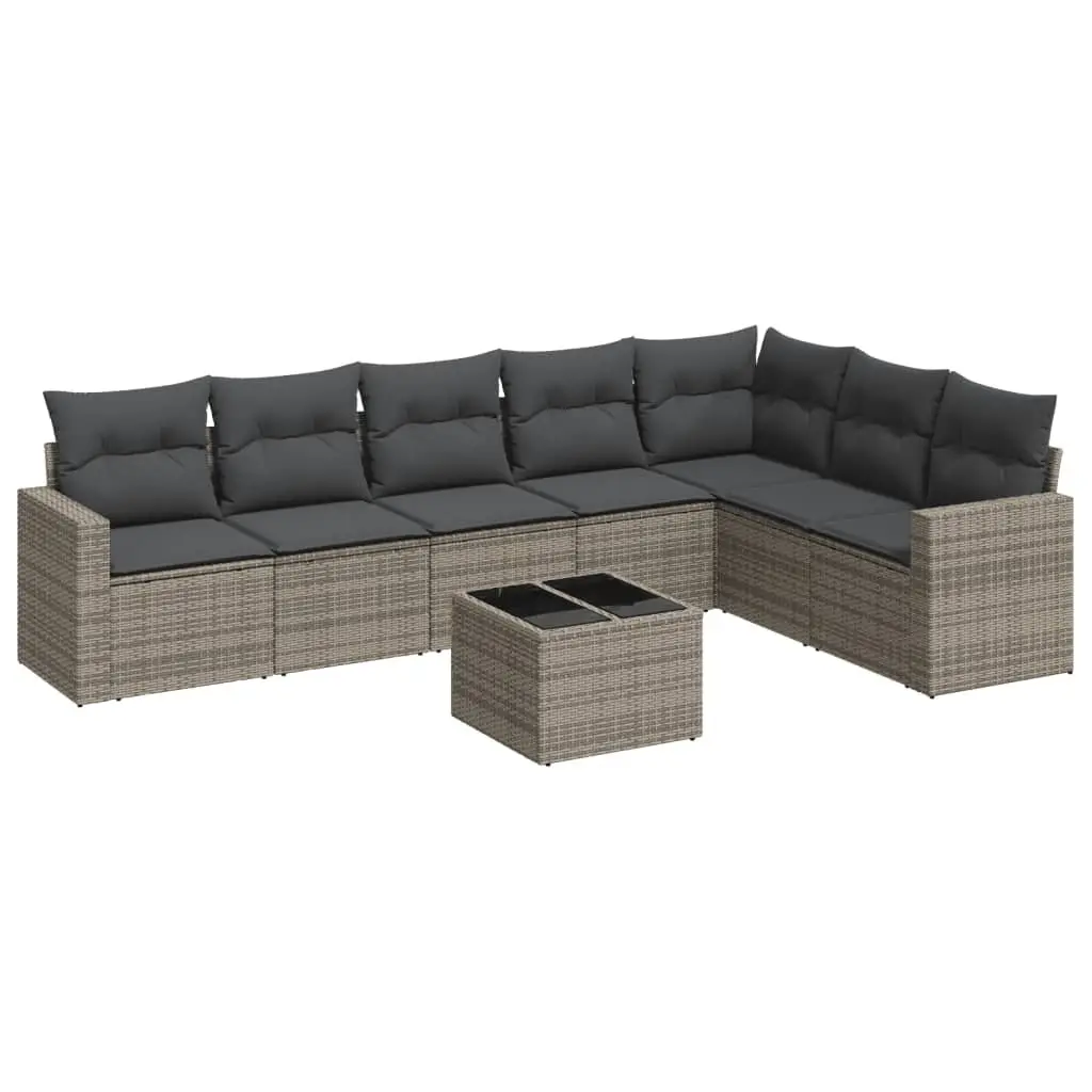 8 Piece Garden Sofa Set PE Rattan Grey with Cushions Outdoor Furniture