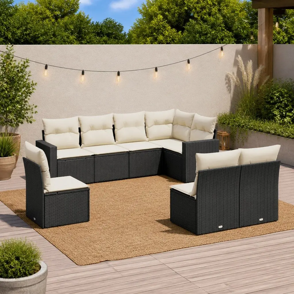 Garden Sofa Set Poly Rattan 8 Piece Outdoor Furniture Black