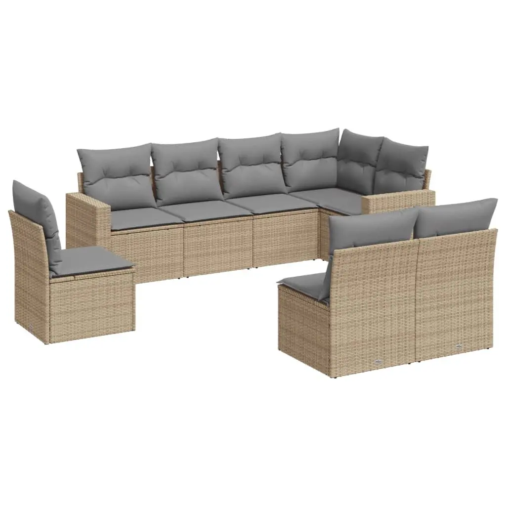 8 Piece Garden Sofa Set with Cushions Beige Outdoor Patio Furniture Modular