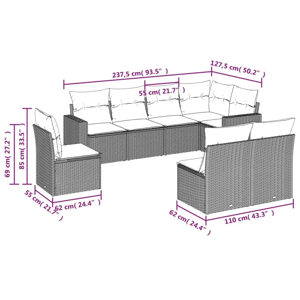 Garden Sofa Set PE Rattan Modular 8 Piece Outdoor Furniture Grey