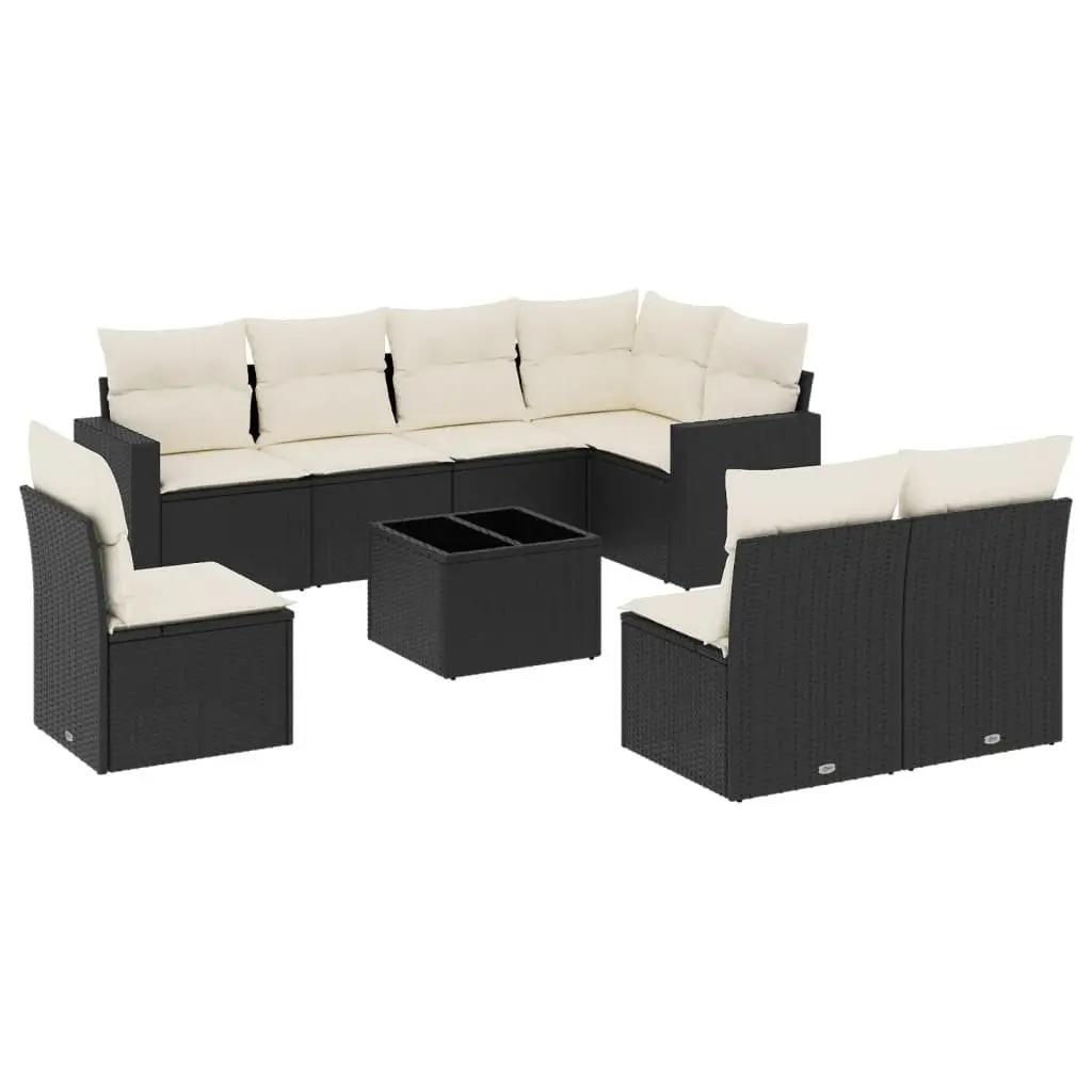 Garden Sofa Set PE Rattan 9 Piece Outdoor Furniture with Cushions Black