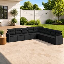 9 Piece Garden Sofa Set with Cushions Black Outdoor Furniture Patio Sectional