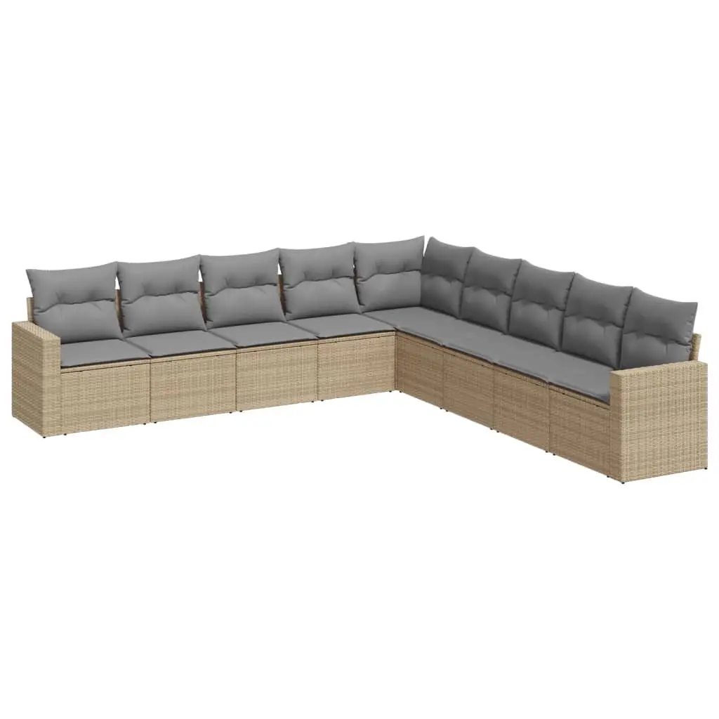 Garden Sofa Set 9 Piece Outdoor Furniture Patio Lounge with Cushions Beige