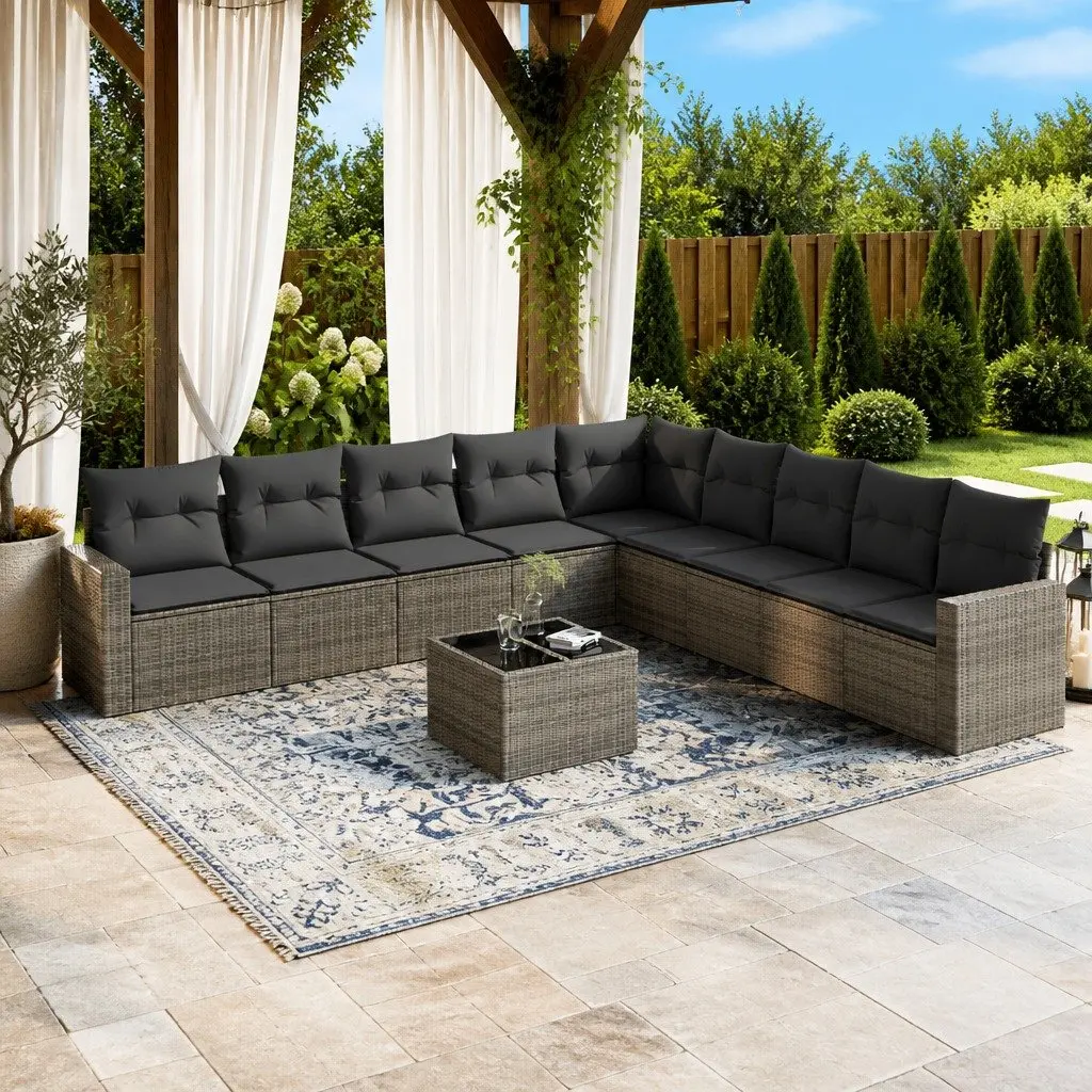 Garden Sofa Set PE Rattan 10 Piece Outdoor Furniture Grey with Cushions