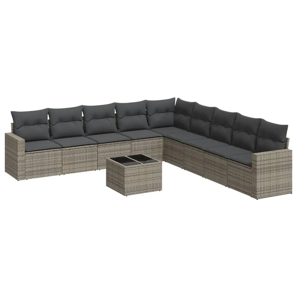 Garden Sofa Set PE Rattan 10 Piece Outdoor Furniture Grey with Cushions