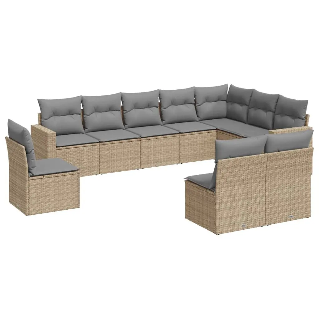 Garden Sofa Set 10 Piece Outdoor Furniture Beige Poly Rattan Modular Patio
