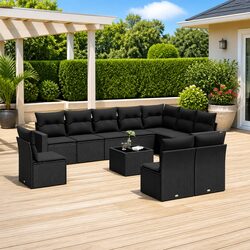 Versatile 11 Piece Black Outdoor Sofa Set for Patios