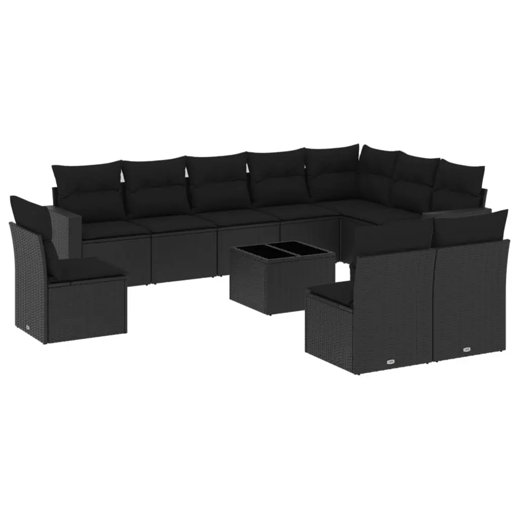 Garden Sofa Set 11 Piece Black Outdoor Furniture Patio Sectional Poly Rattan