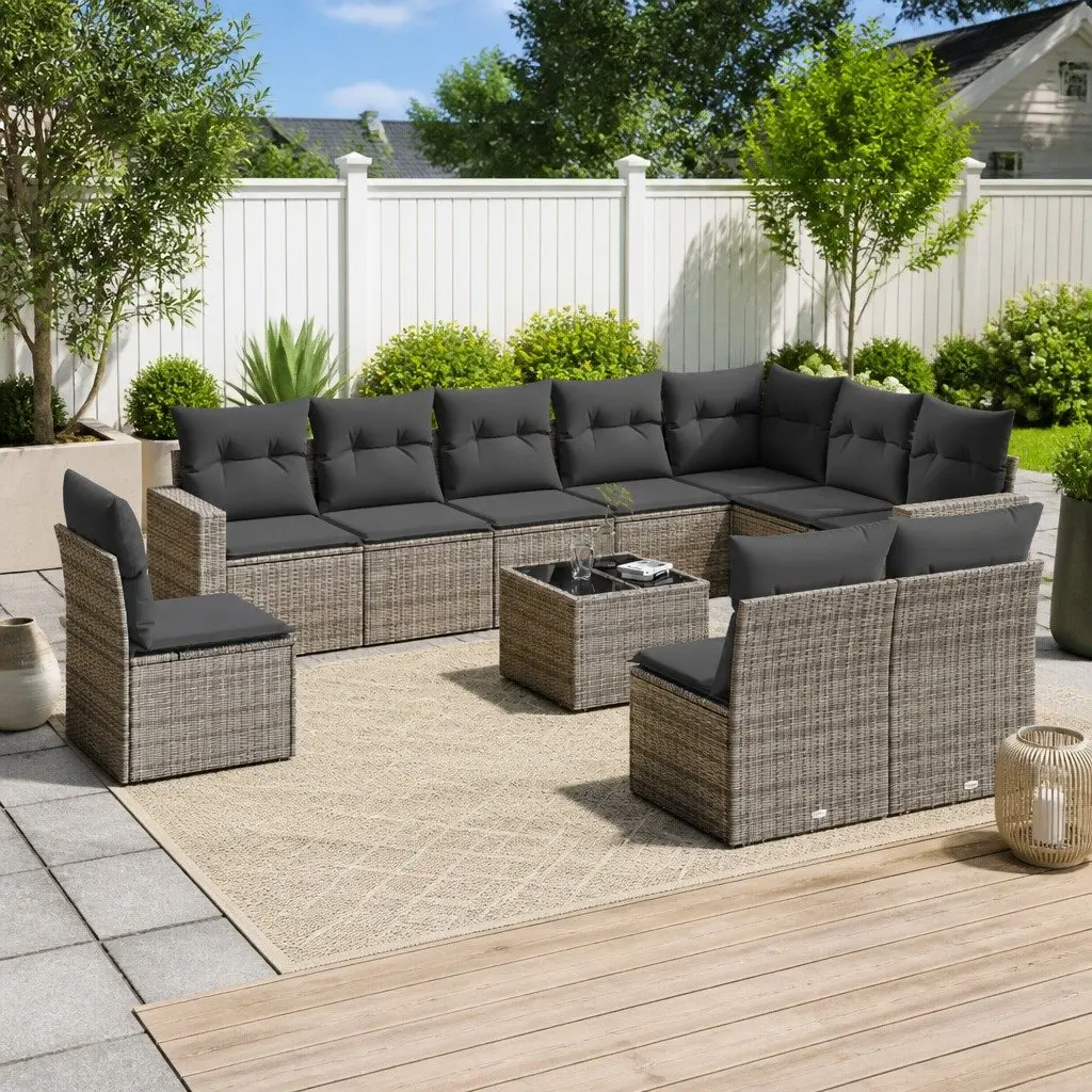 Garden Sofa Set 11 Piece Modular PE Rattan Outdoor Furniture Grey