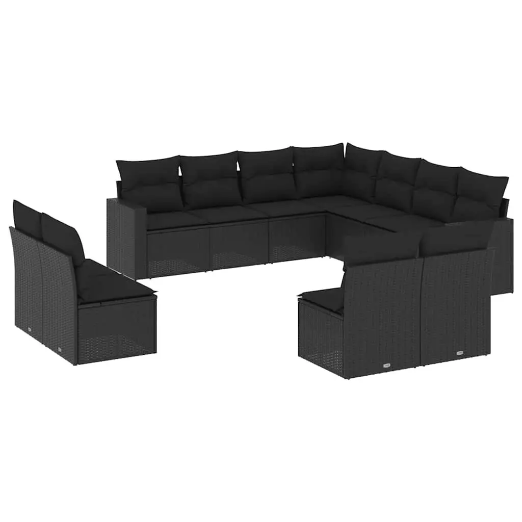 Garden Sofa Set 11 Piece Outdoor Furniture Patio Rattan Black with Cushions