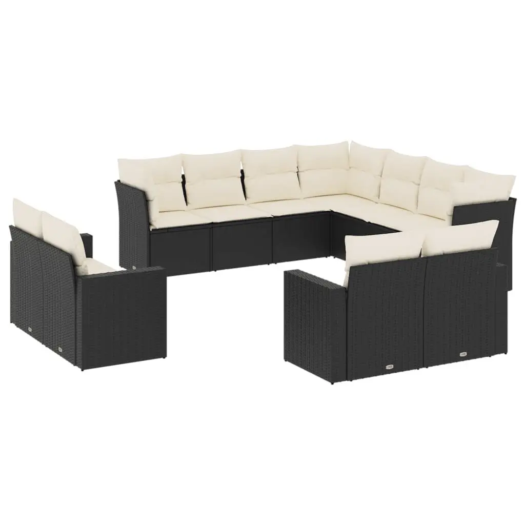 11 Piece Garden Sofa Set PE Rattan Modular Outdoor Furniture Black with Cushions