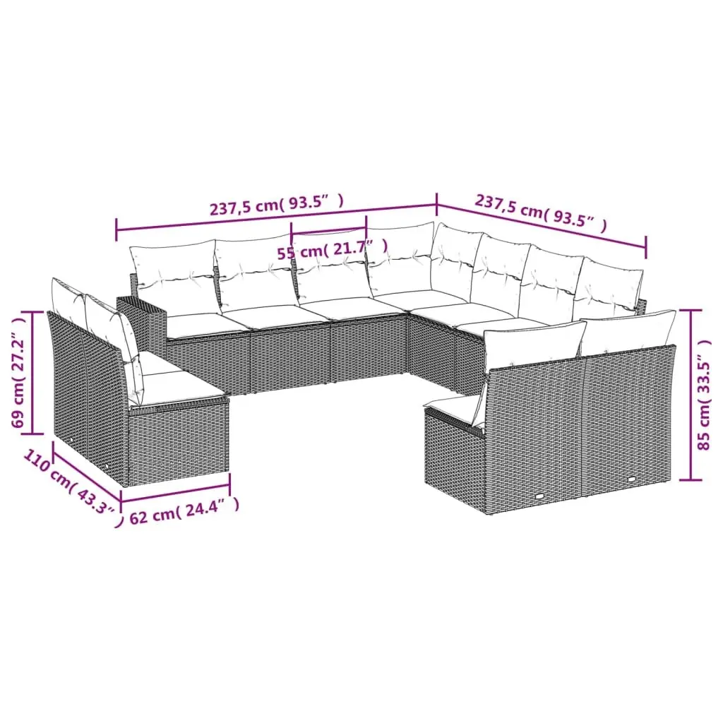 Garden Sofa Set Modular PE Rattan 11 Piece Outdoor Furniture Grey