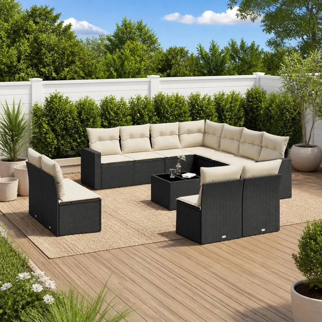 Garden Sofa Set Poly Rattan 12 Piece Outdoor Patio Furniture Black
