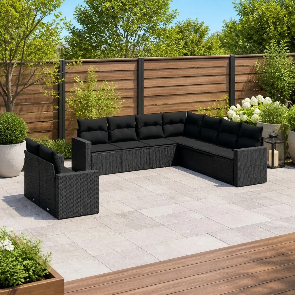 Garden Sofa Set 9 Piece Outdoor Furniture Patio Sectional Black Poly Rattan