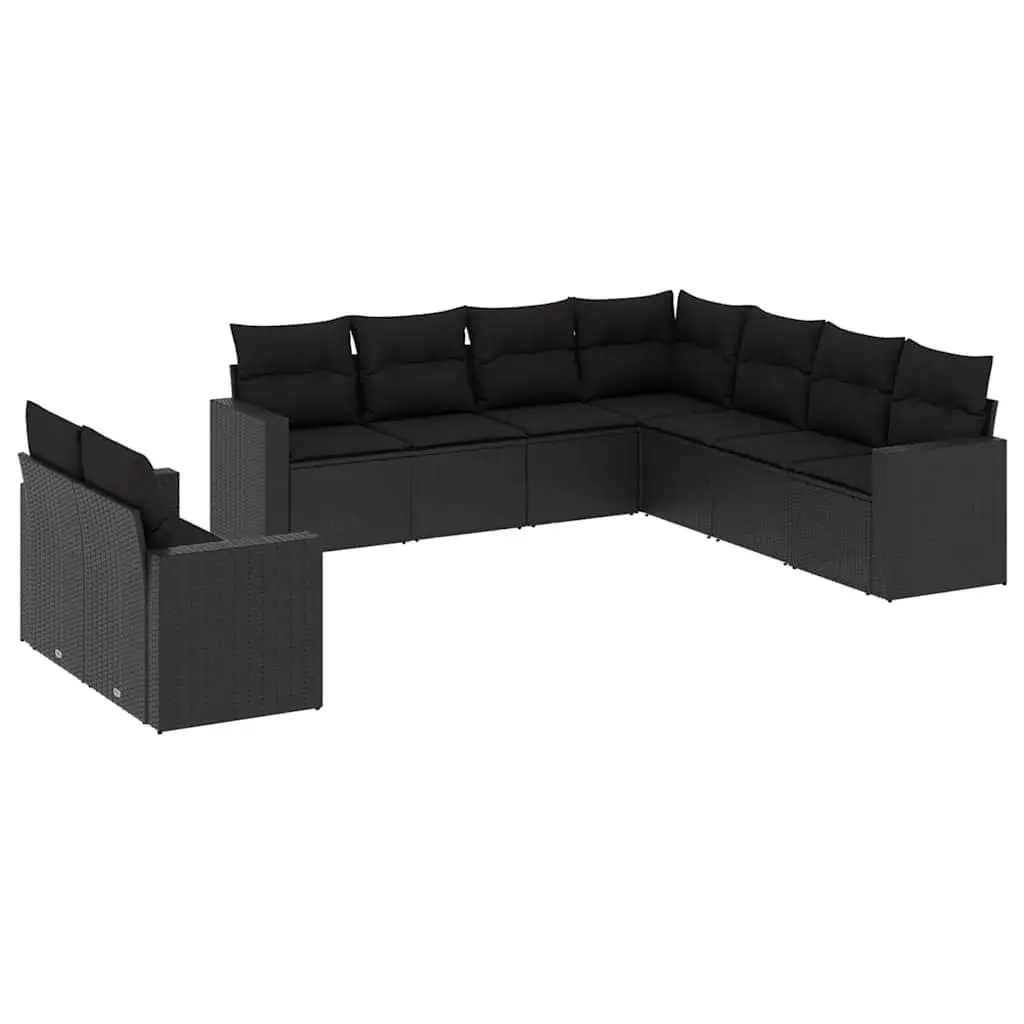 Garden Sofa Set 9 Piece Outdoor Furniture Patio Sectional Black Poly Rattan