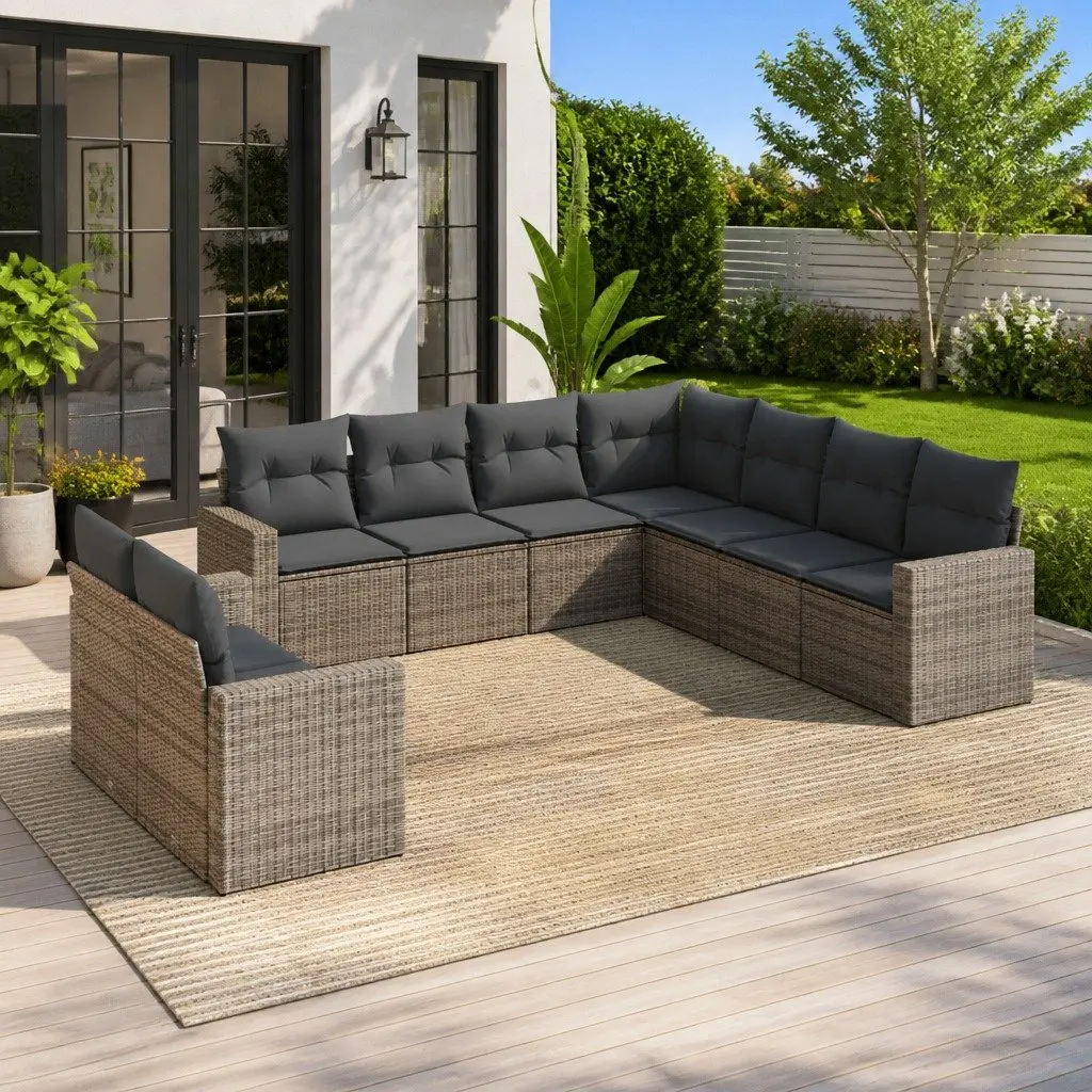 Garden Sofa Set 9 Piece Outdoor Furniture Patio Lounge Grey with Cushions
