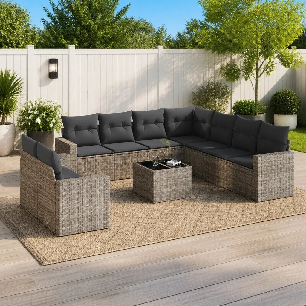 10-Piece Grey Sofa Set for Outdoor Use