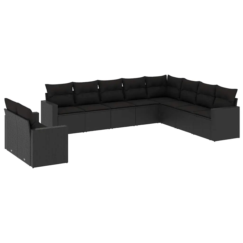 Modular Outdoor Furniture Set 10 Piece Black PE Rattan Garden Sofa with Cushions for Patio and Terrace