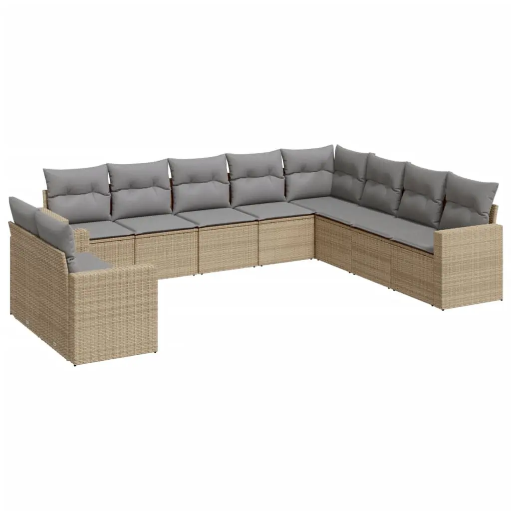 Garden Sofa Set 10 Piece PE Rattan Modular Outdoor Furniture Beige with Cushions