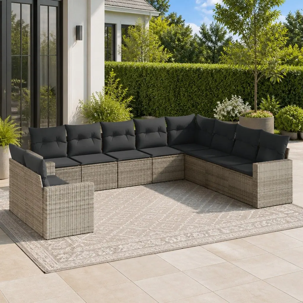 Garden Sofa Set 10 Piece Outdoor Furniture Grey Poly Rattan Modular Patio Lounge
