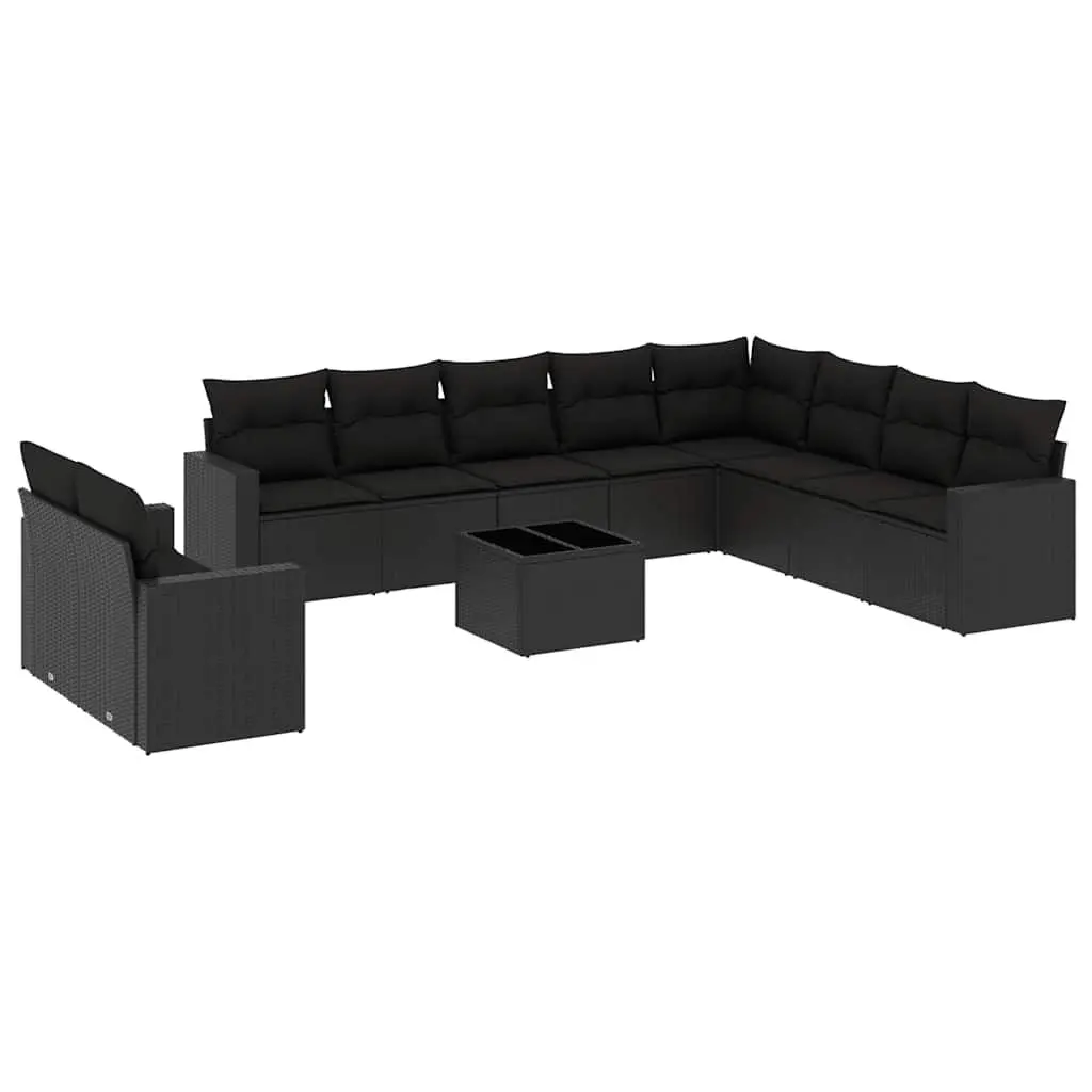 Garden Sofa Set 11 Piece Outdoor Furniture Patio Black Poly Rattan Modular