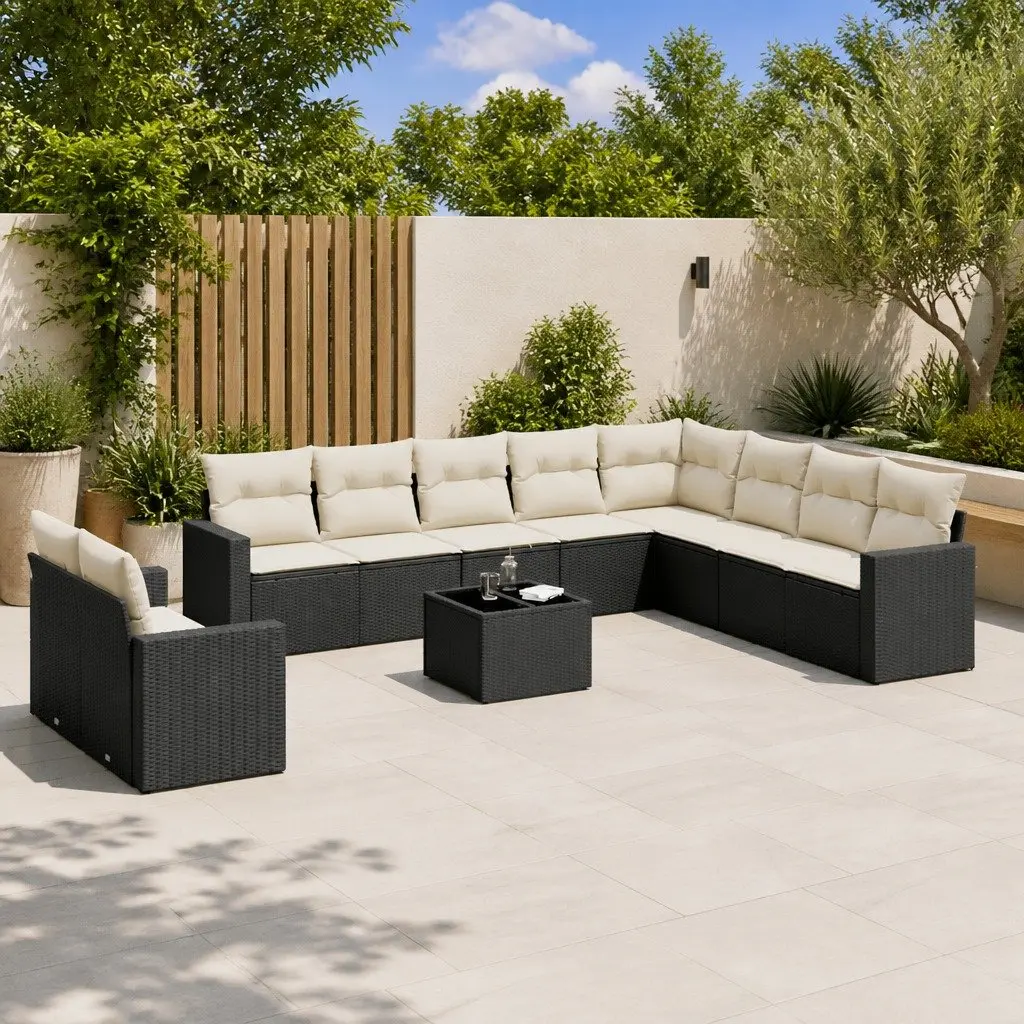 Garden Sofa Set 11 Piece Outdoor Furniture with Cushions Patio Black