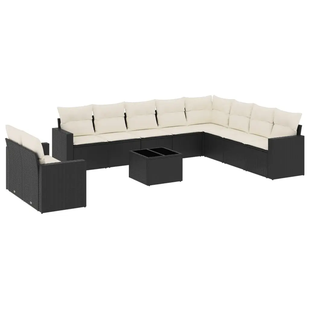 Garden Sofa Set 11 Piece Outdoor Furniture with Cushions Patio Black