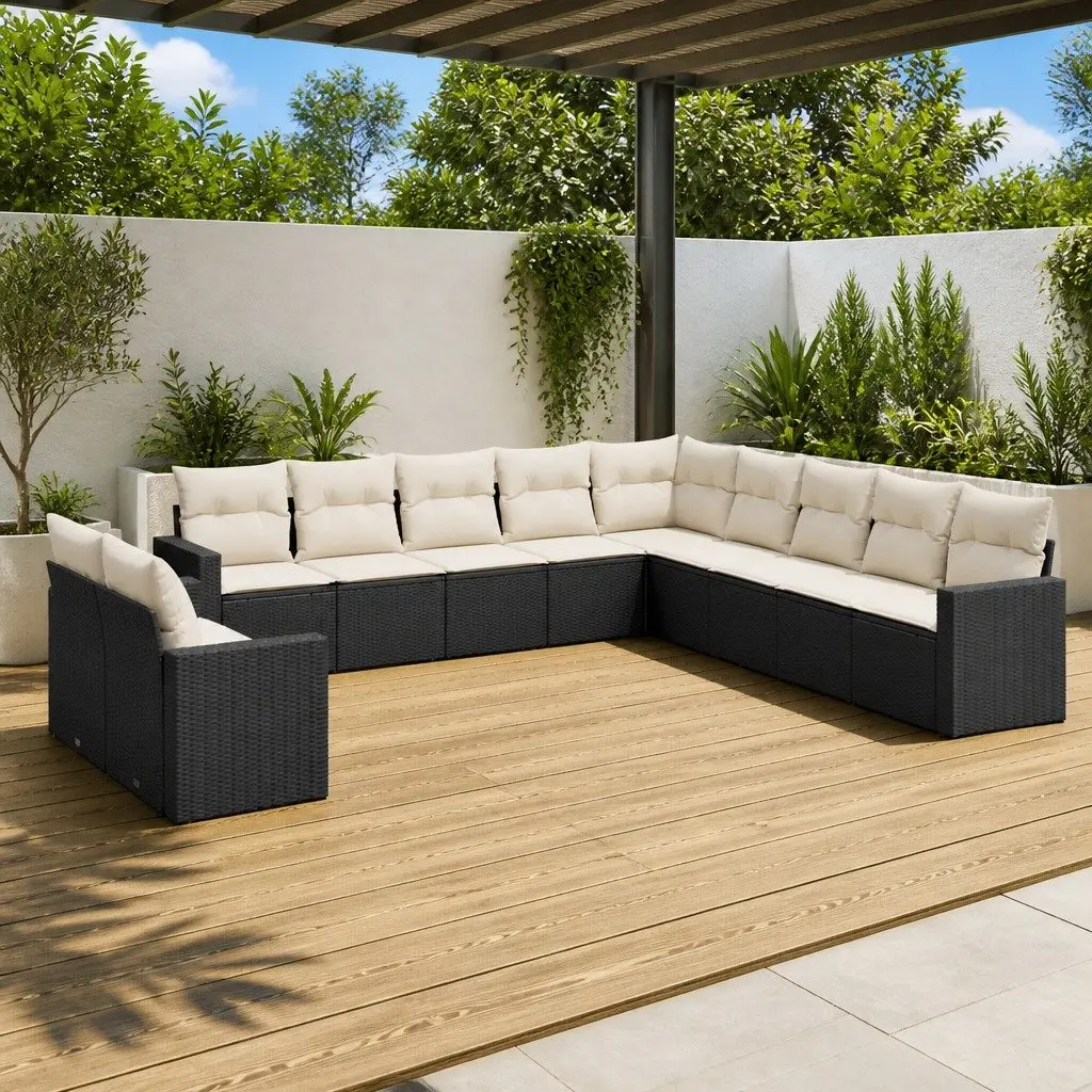 Garden Sofa Set Modular PE Rattan 11 Piece Outdoor Furniture Black
