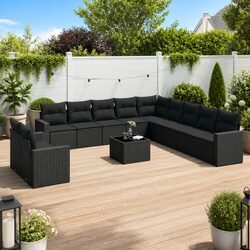 Practical Outdoor 12 Piece Sofa Set in Black Rattan