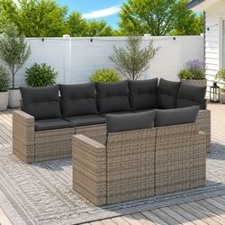 7 Piece Outdoor Garden Sofa Set with Cushions Grey Poly Rattan Modular Patio
