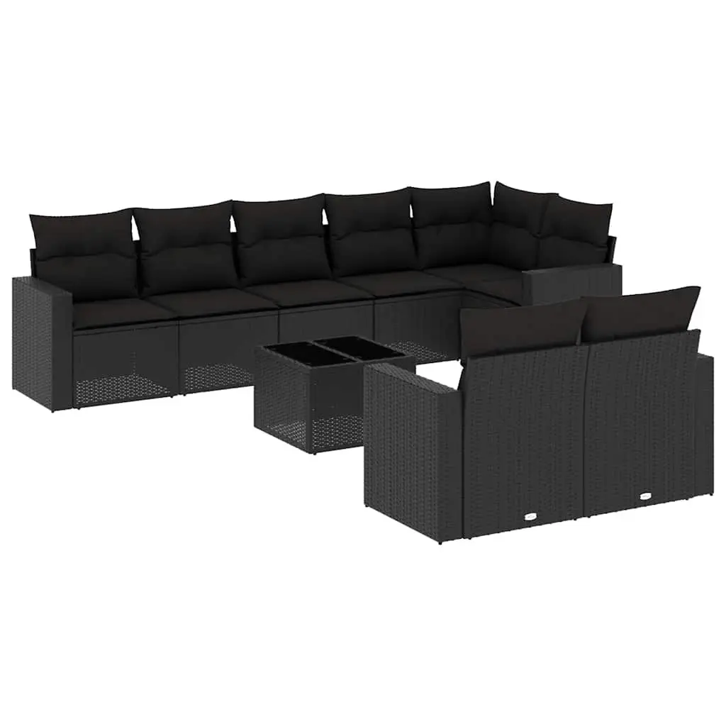 9 Piece Modular Outdoor Sofa Set Durable PE Rattan Black with Cushions