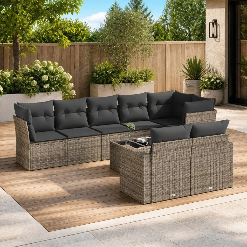 Garden Sofa Set 9 Piece Outdoor Furniture Patio Seating Grey Poly Rattan with